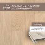 3/4" solid wood floating flooring in American Oak Newcastle by Steller Floors with whitewash finish.