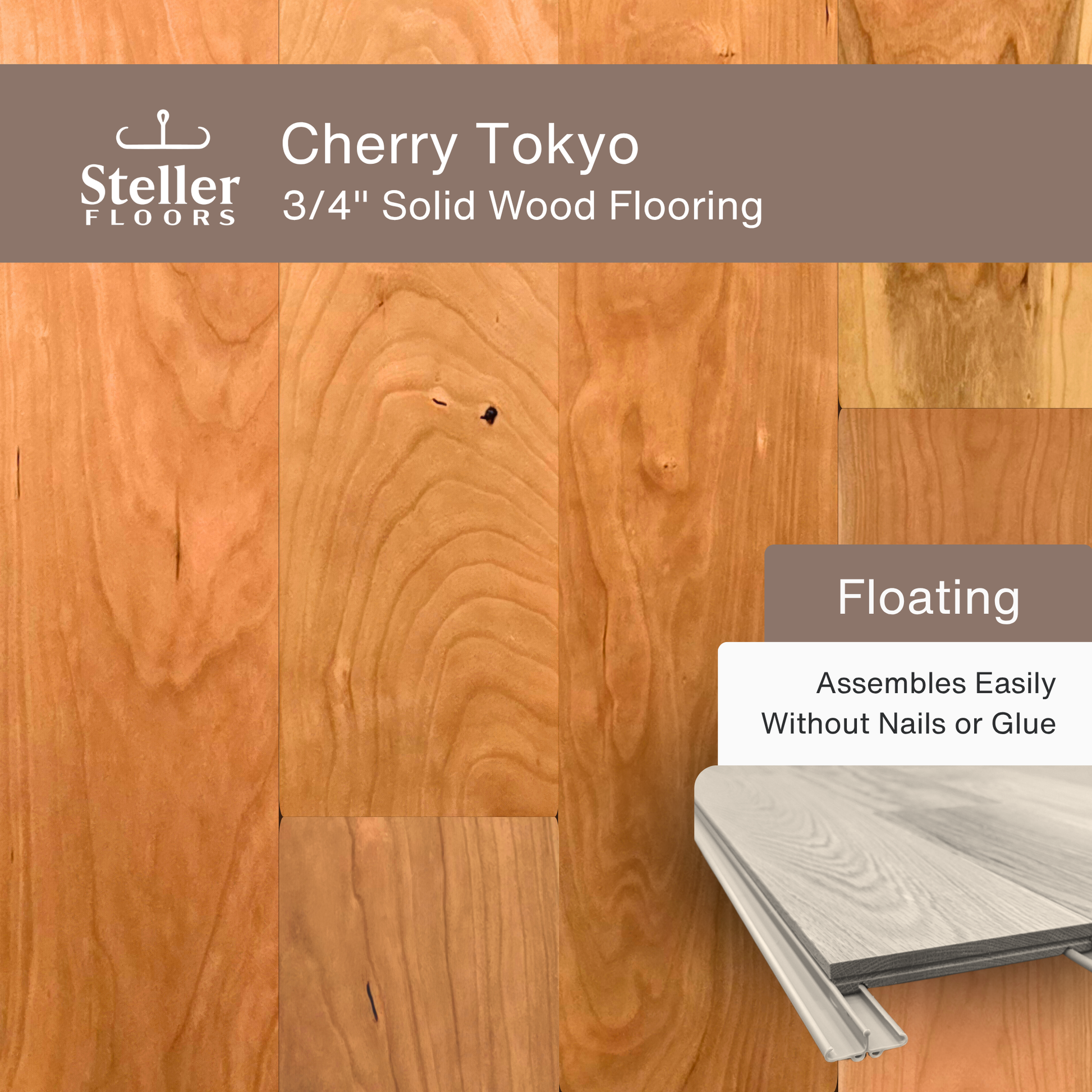 Steller Floors - 3/4" Solid Wood Floating Flooring - Cherry Tokyo