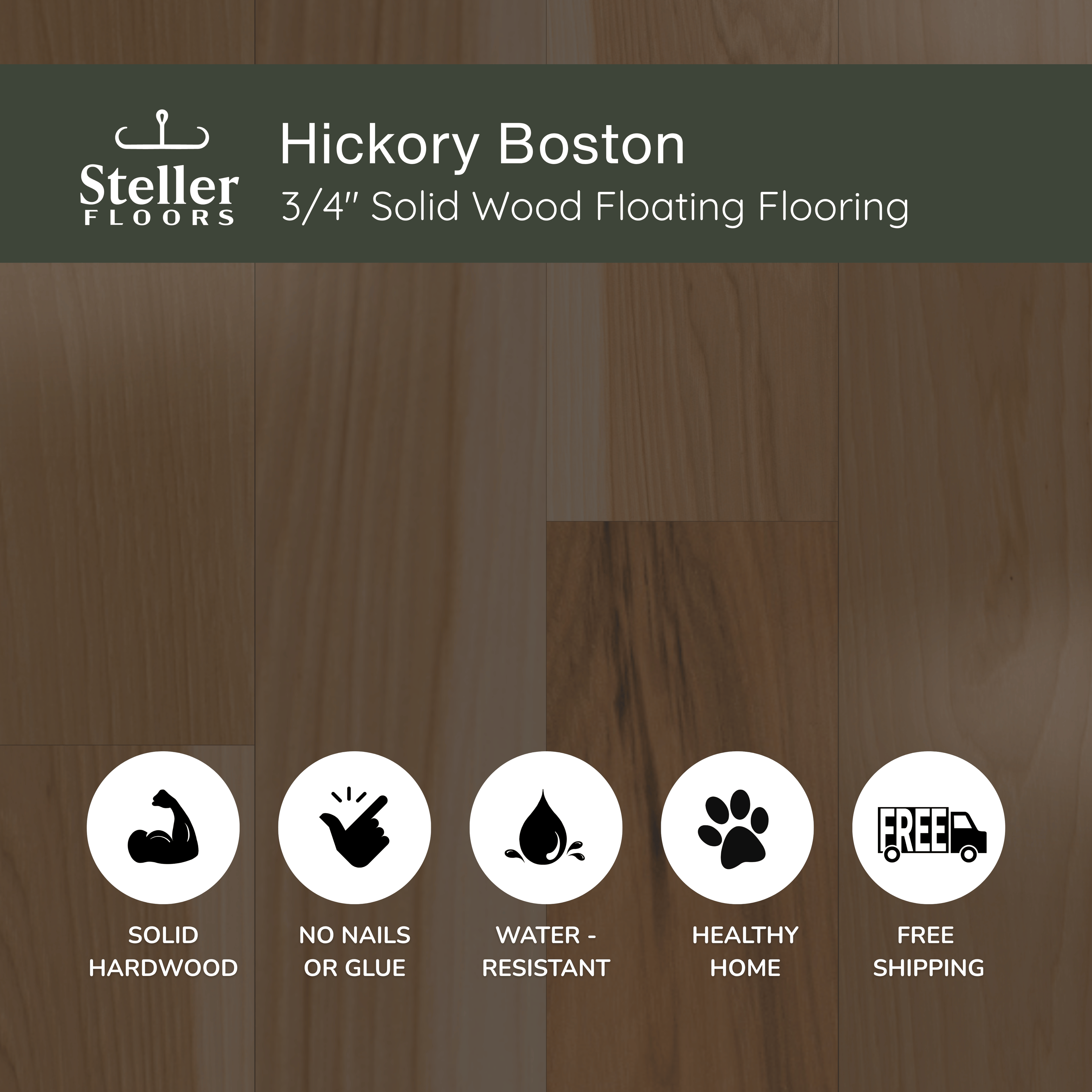 Hickory Boston by Steller Floors - 3/4" Solid Wood Floating System & Free Shipping