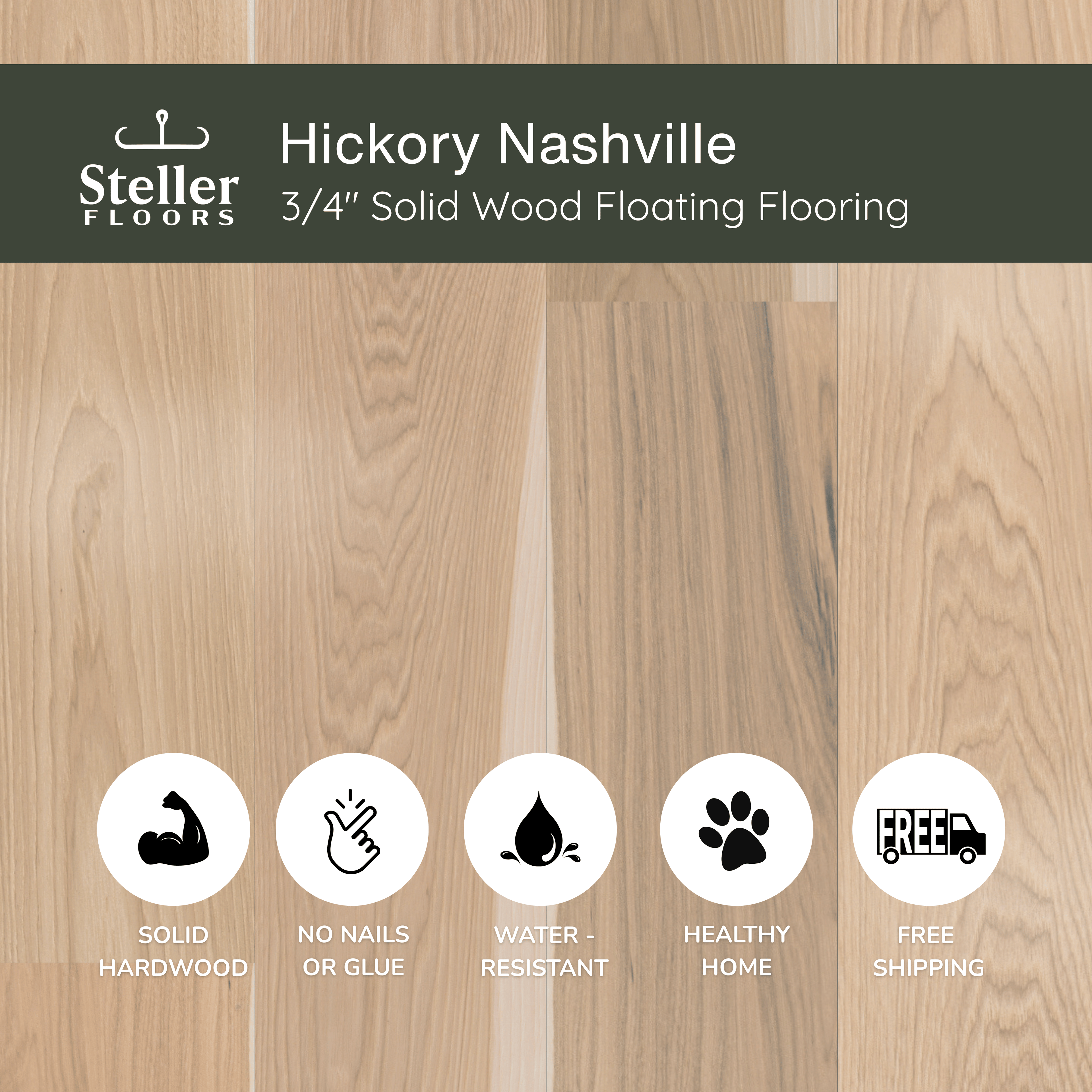 Hickory Nashville by Steller Floors - 3/4" Solid Wood Floating System & Free Shipping