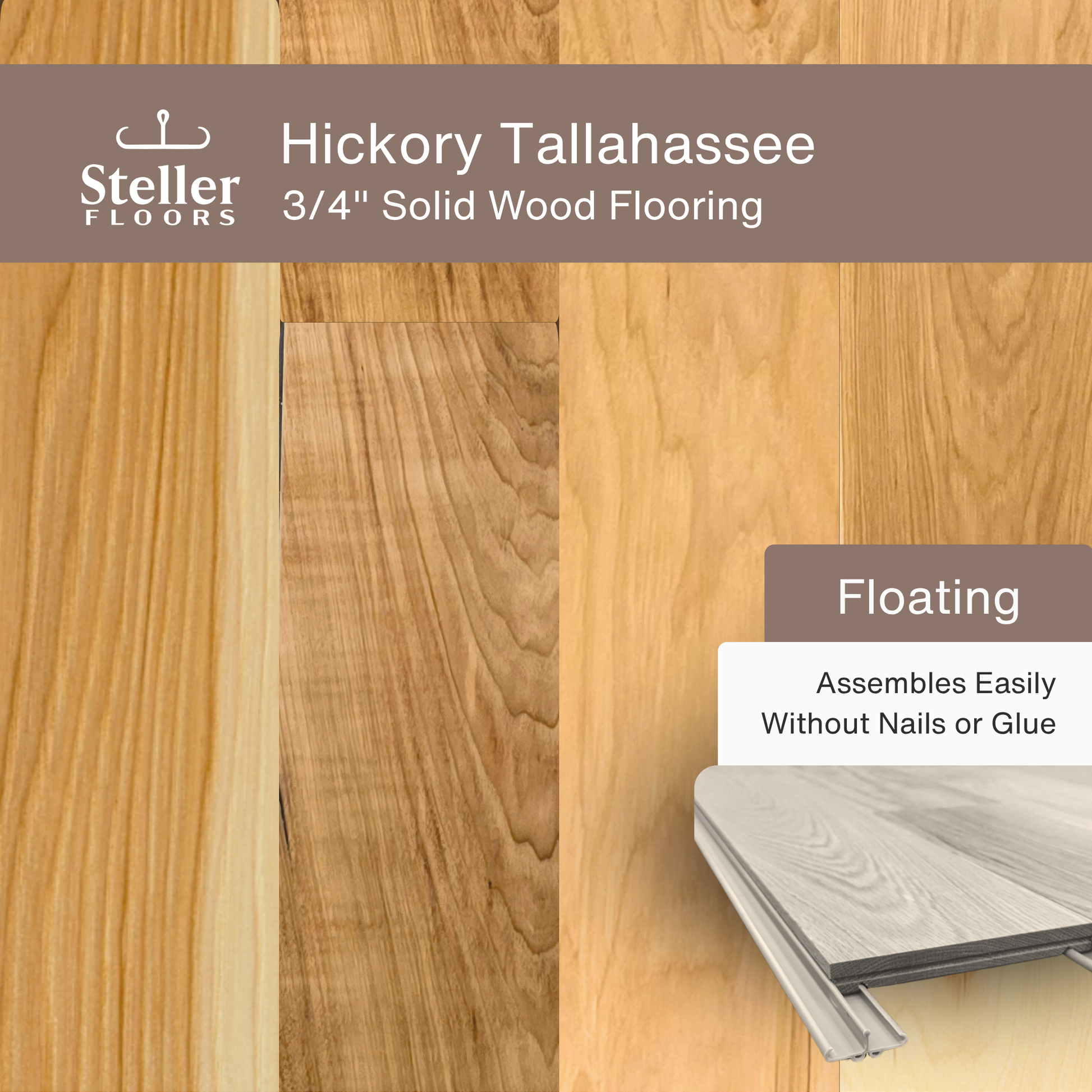 Steller Floors - 3/4" Solid Wood Floating Flooring - Hickory Tallahassee