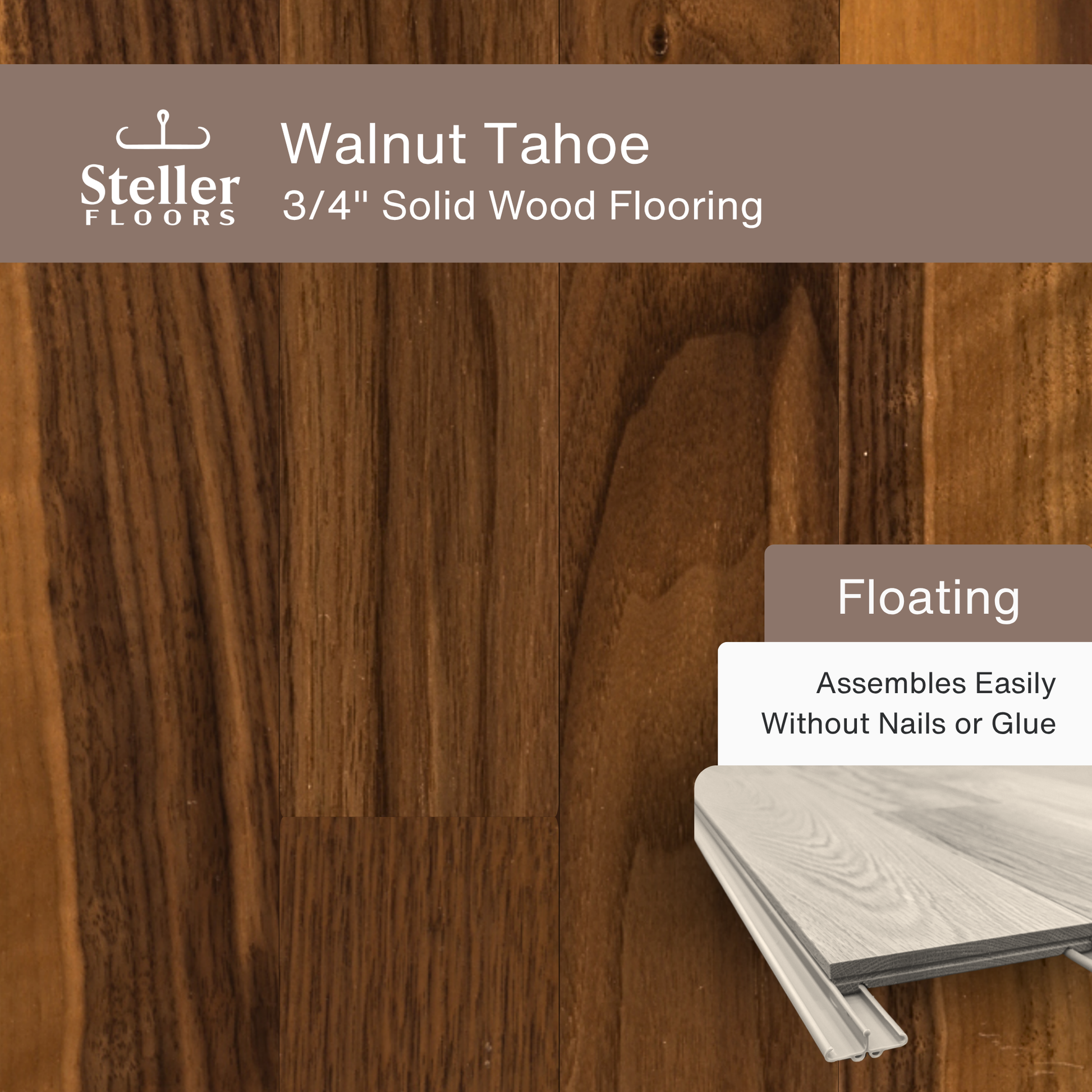 Steller Floors - 3/4" Solid Wood Floating Flooring - Walnut Tahoe