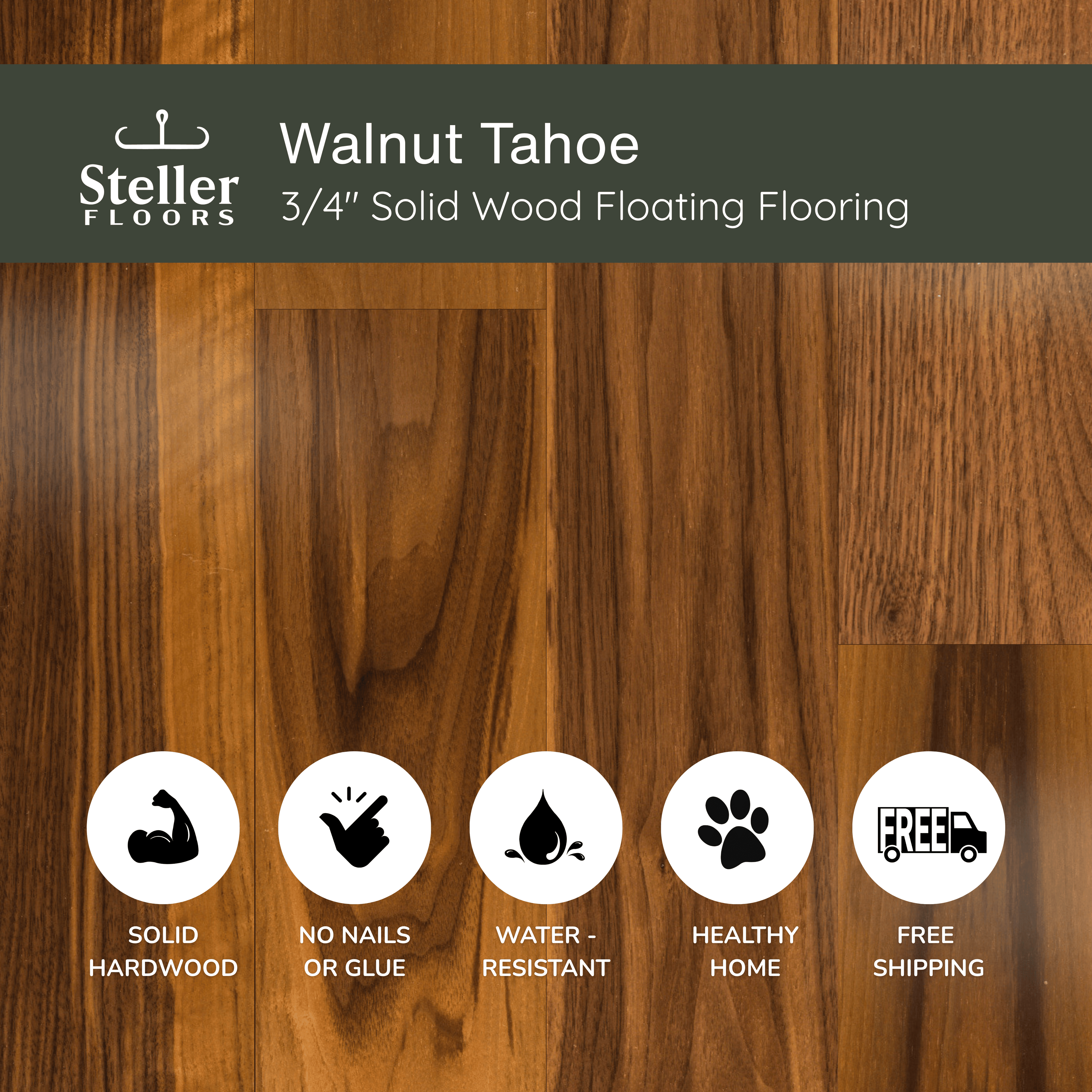 Walnut Tahoe by Steller Floors - 3/4" Solid Wood Floating System & Free Shipping