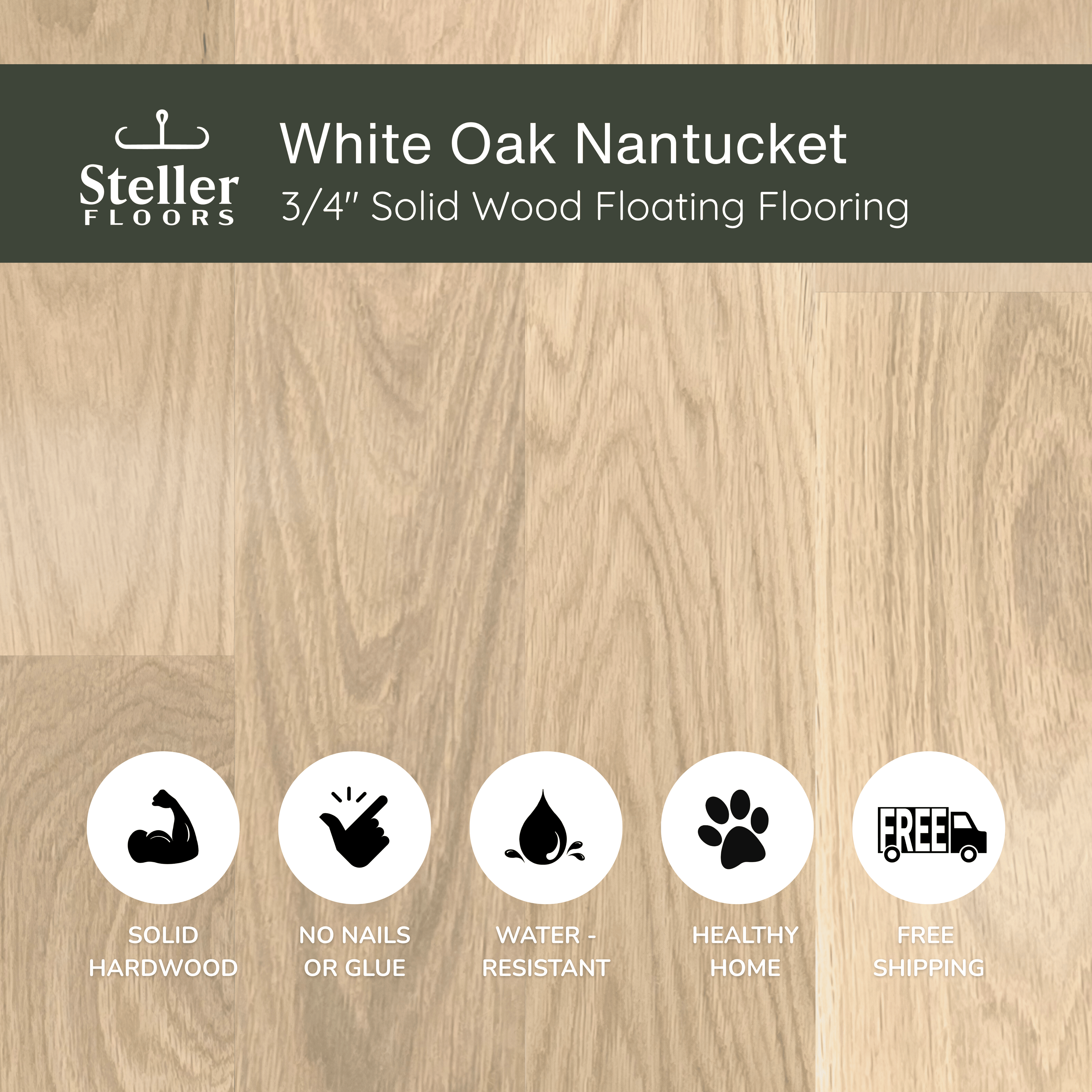 White Oak Nantucket by Steller Floors - 3/4" Solid Wood Floating System & Free Shipping