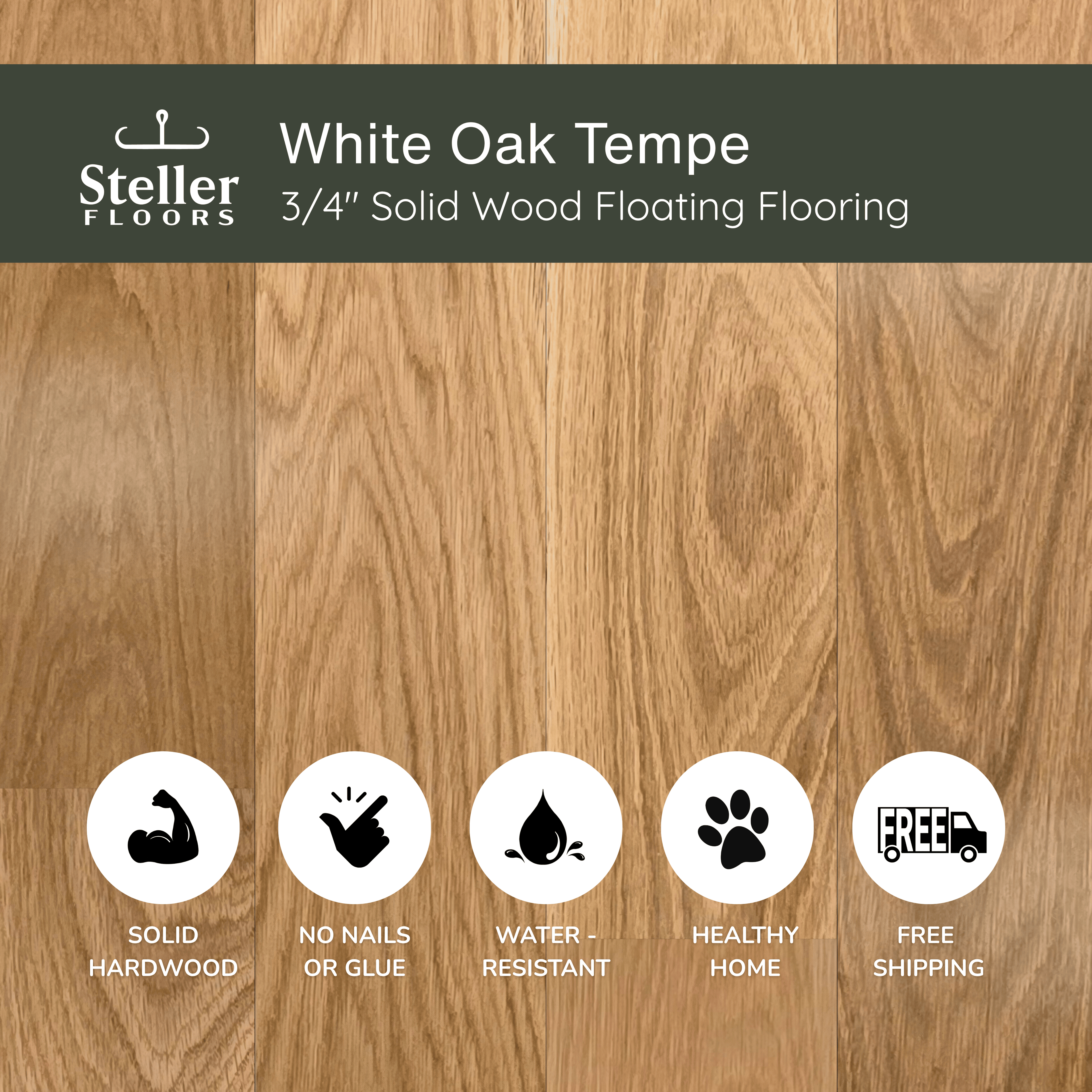White Oak Tempe by Steller Floors - 3/4" Solid Wood Floating System & Free Shipping