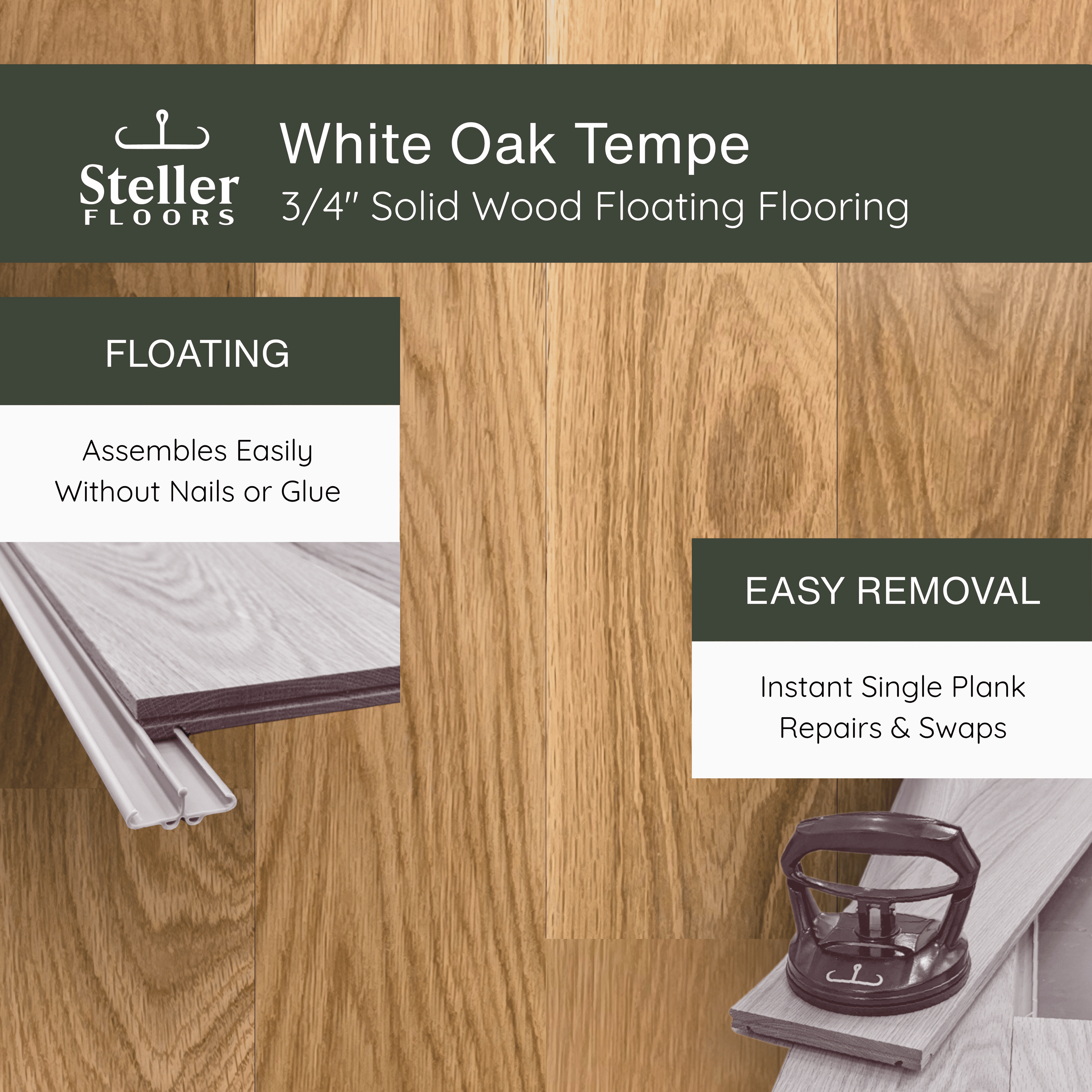 White Oak Tempe by Steller Floors - 3/4" Solid Wood Floating System & Free Shipping